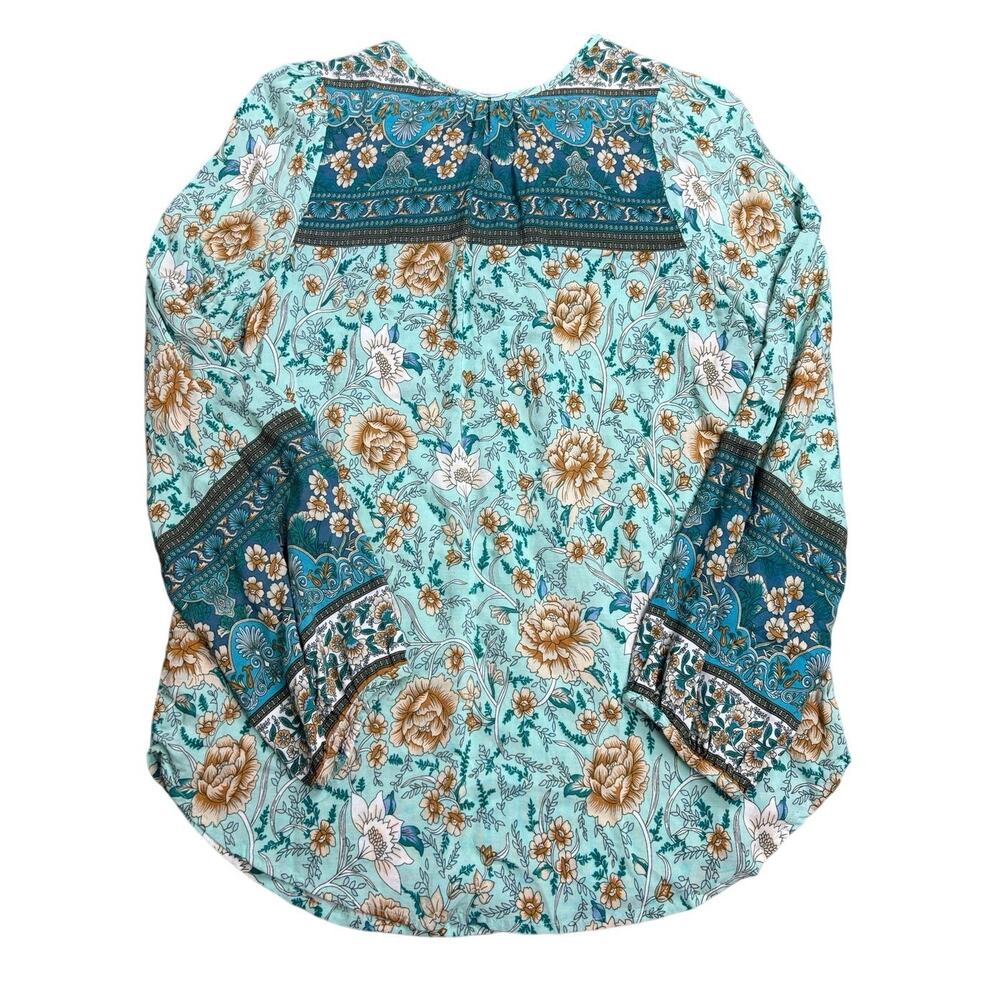 Umgee USA Women’s Small Boho Floral Peasant Blouse Top Long Sleeve Rayon